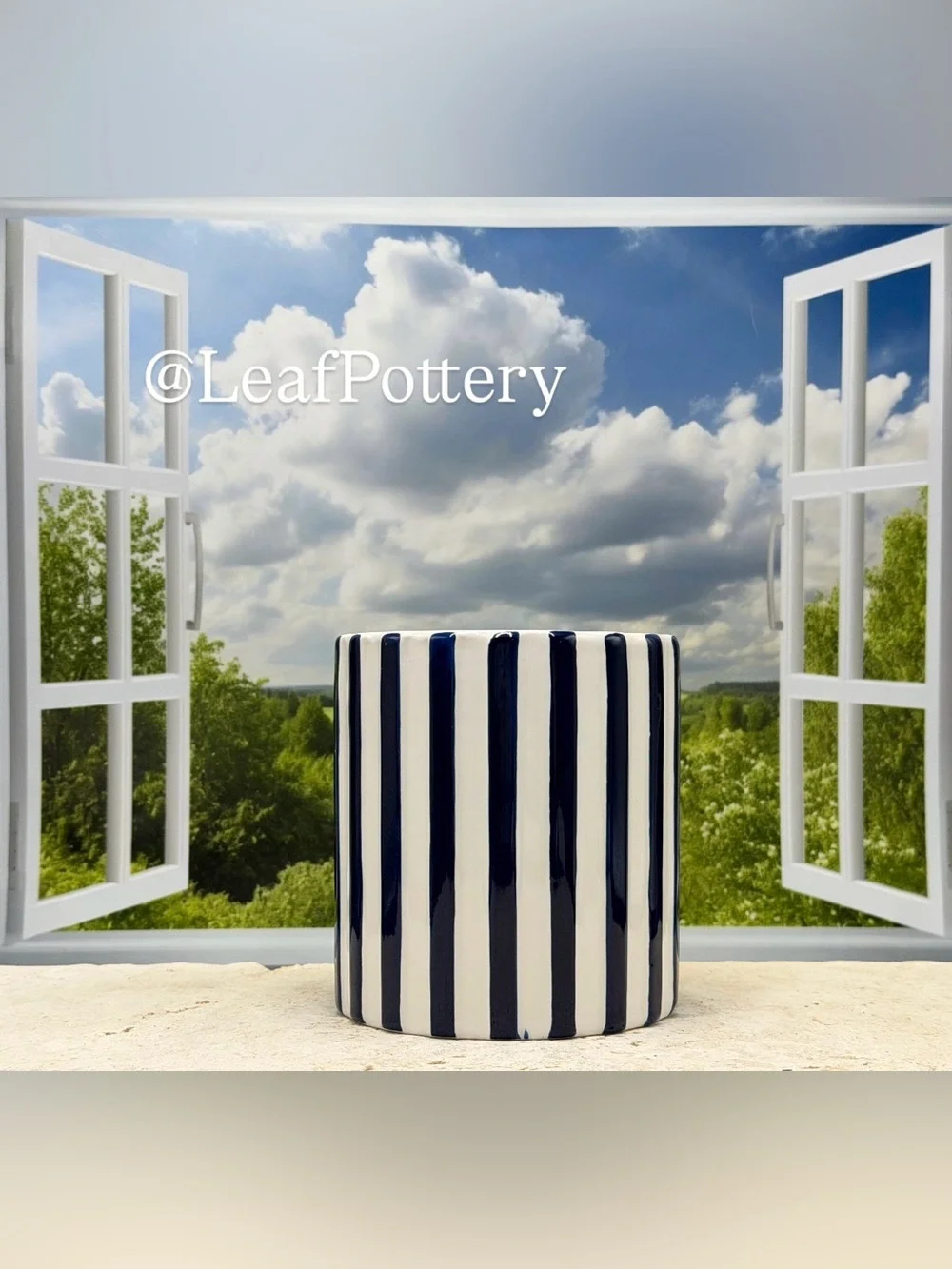 Sunday Morning Ceramics Striped Ceramic Mug | Large 20 oz Navy Blue & White